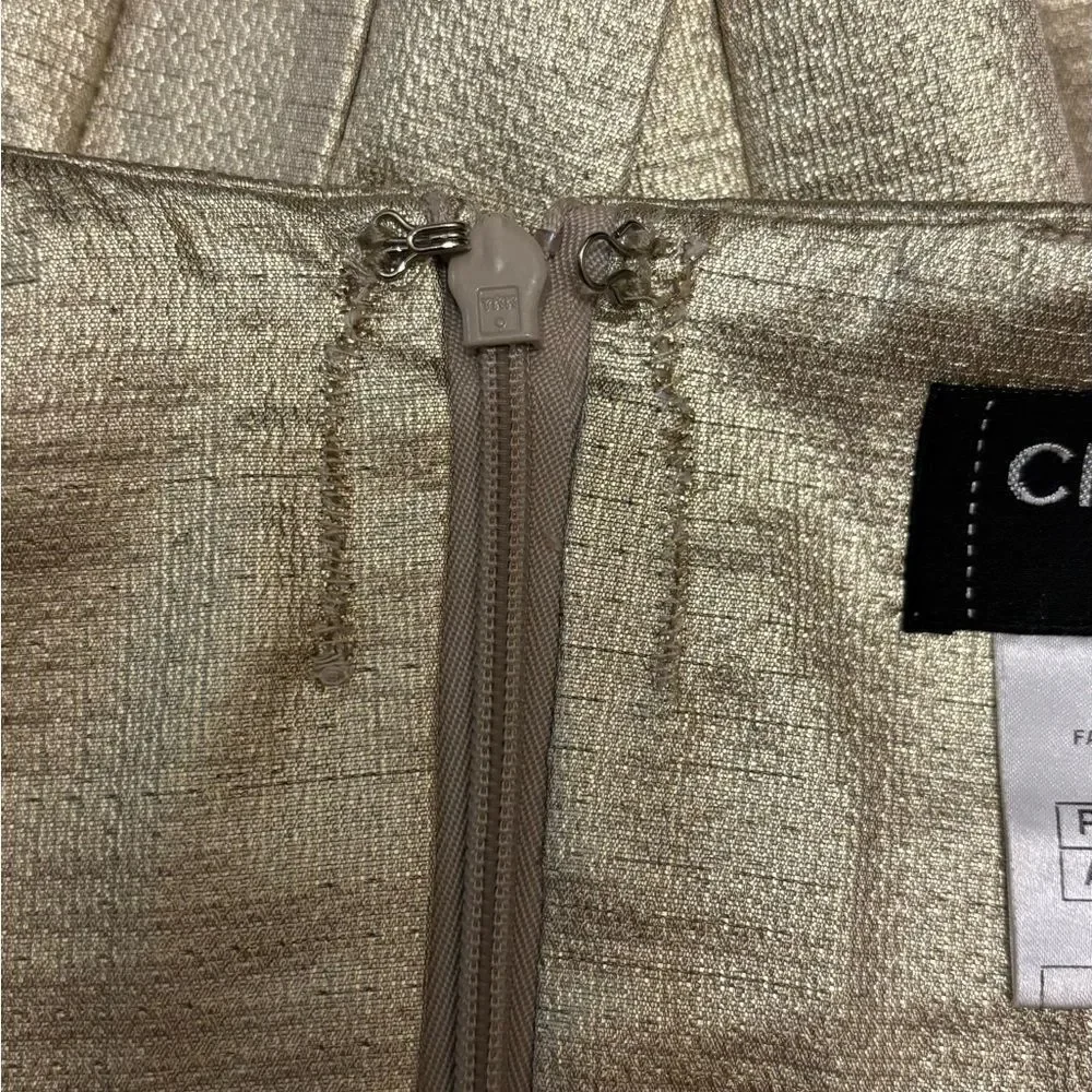 Chanel Mini Gold Cream Skirt Lame Pleated Size 2